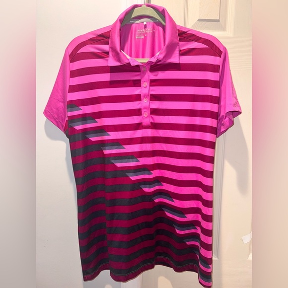 Nike Tops - Nike Women's Pink and Black Striped Polo Shirt